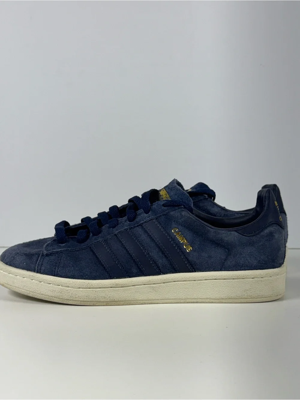 adidas Navy Suede Low-Top Sneakers with Gold Accents
